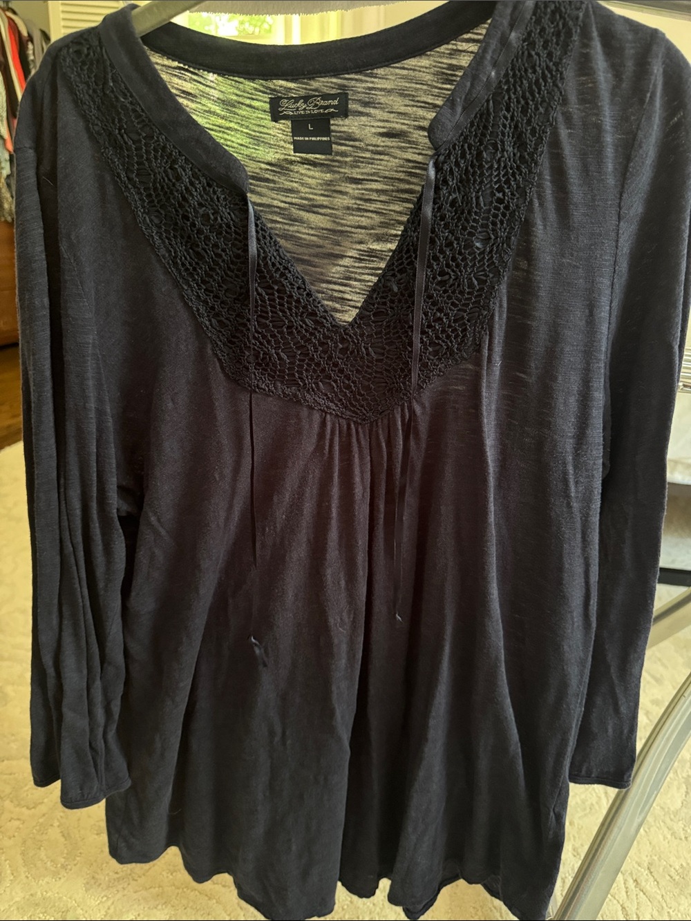 Lucky Brand Navy Crochet-Trim V-Neck Tunic